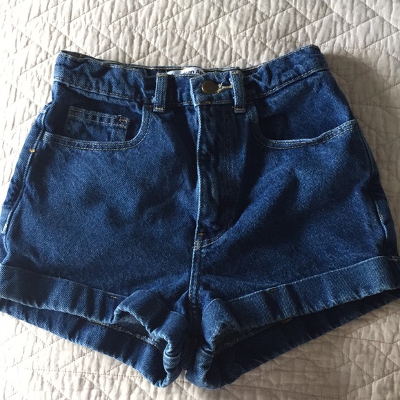 American Apparel Dark wash high waisted shorts